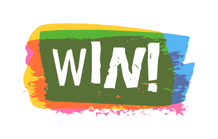 Win sign with colour confetti vector paper illustration. Success luck message contest promotion win text. Banner competition award lucky lottery word win text. Shop or web site reward gamble championのイラスト素材
