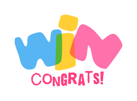 Win sign with colour confetti vector paper illustration. Success luck message contest promotion win text. Banner competition award lucky lottery word win text. Shop or web site reward gamble championのイラスト素材