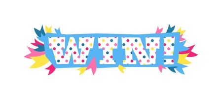 Win sign with colour confetti vector paper illustration. Success luck message contest promotion win text. Banner competition award lucky lottery word win text. Shop or web site reward gamble championのイラスト素材