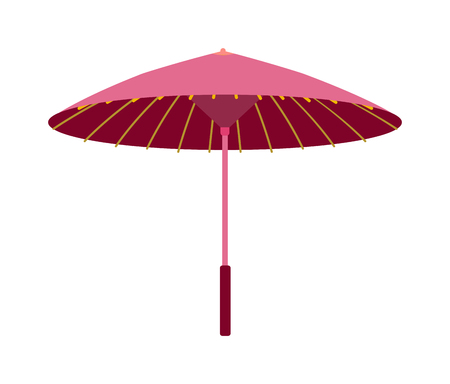 Cute multi colored umbrella in flat design style. Autumn accessory concept fashion umbrella. Colorful flat comfort umbrella outdoor element, climate protective sign.のイラスト素材