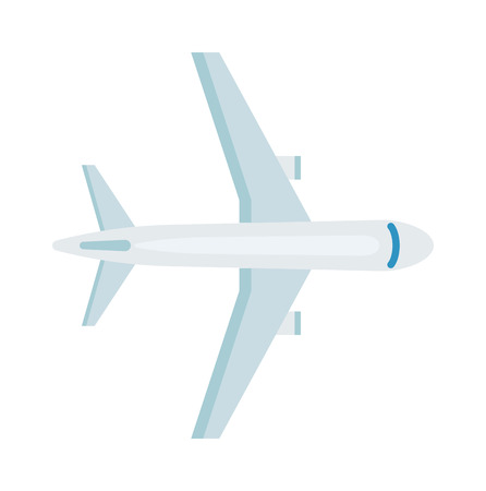 Vector airplane top view. Vector illustration plane top view. Plane top view passenger white airliner vacation trip and plane top view aircraft transportation. Plane top view pilot communication.のイラスト素材