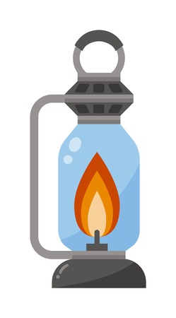 Street fire lamp isolated on white background flat vector illustration. Fire lamp for street traditional retro decorative. Antique style street used fire lamp. Street lamp and fire flameのイラスト素材