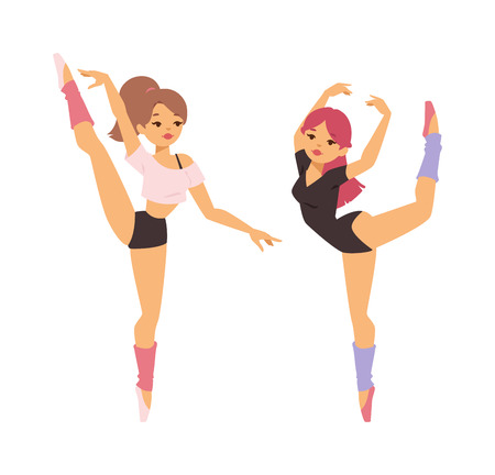 Silhouette of female modern contemporary ballet dancer girl. Professional ballet dancer posing. Beautiful female young woman ballerina dancers character. Performer beauty exerciseのイラスト素材