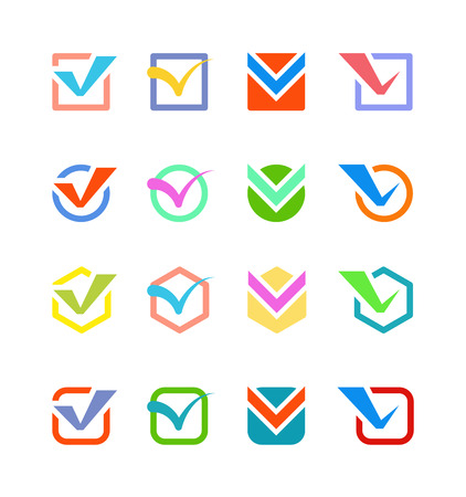 Check box vector icon button isolated. Check vote icon mark sign choice yes symbol. Correct design check icon mark right agreement voting form. Button question choose success graphic.のイラスト素材