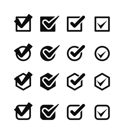 Check box vector icon button isolated. Check vote icon mark sign choice yes symbol. Correct design check icon mark right agreement voting form. Button question choose success graphic.のイラスト素材