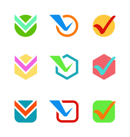 Check box vector icon button isolated. Check vote icon mark sign choice yes symbol. Correct design check icon mark right agreement voting form. Button question choose success graphic.のイラスト素材