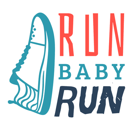 Sport fitness typographic poster run sport motivation badge. Run sport motivation text lettering. Motivational and inspirational illustration lettering design, posterのイラスト素材