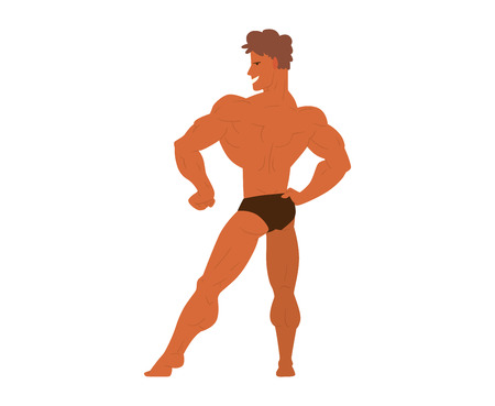 Muscular, bearded man bodybuilder vector illustration. Fitness model bodybuilder, posing, bodybuilding style man. Isolated mens physics muscle sport healthy body. Gym fitness bodybuilder manのイラスト素材