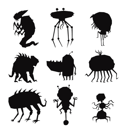 Cartoon alien monster graphic mutant character. Colorful toy cute alien monster cute cartoon creature funny animal. Vector alien monster happy ugly comic cool character.のイラスト素材