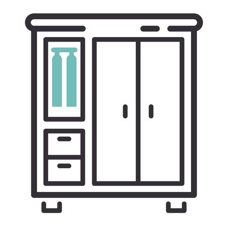 Furniture and home decor icon vector illustration. Indoor cabinet interior room sign, office bookshelf furniture icon. Modern closet silhouette furniture icon outline decoration.のイラスト素材