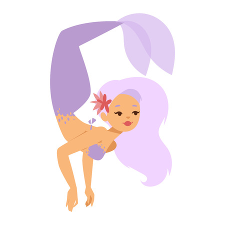 Mermaid character design coral aquatic life concept vector illustration. Human mythical woman undersea drawing mermaid nixie character. Cartoon nymph girl sea mermaid nixie character.のイラスト素材