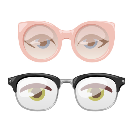 Reading glasses human eye eyesight equipment. Glasses human eye silhouette beauty eyeball people accessory. Optical black lens sight isolated glasses human eye medical fashion focus.のイラスト素材