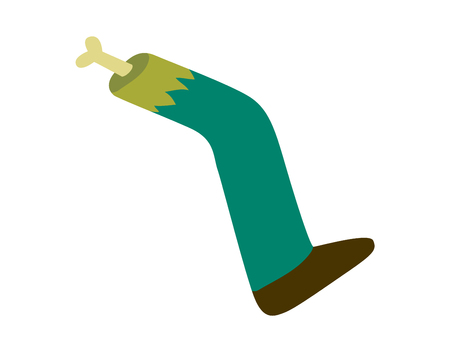 Zombie green monster foot icon and dead man zombie fantasy character body part vector. Zombie halloween cartoon death part of body vector illustration. Cartoon Halloween green zombie foot and boneのイラスト素材