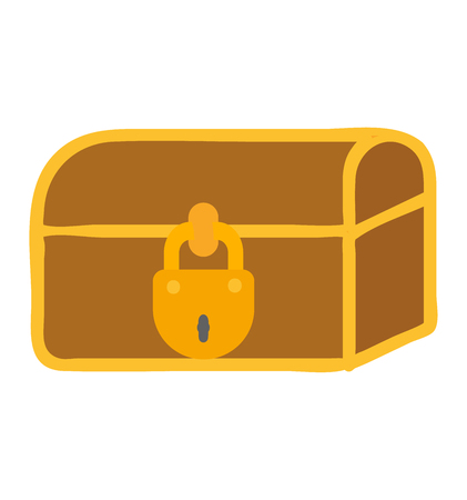 Wooden treasure chest golden coins vector illustration. Treasure chest isolated on white. Treasure chest box gold old isolated box and wealth antique, money save chest.のイラスト素材