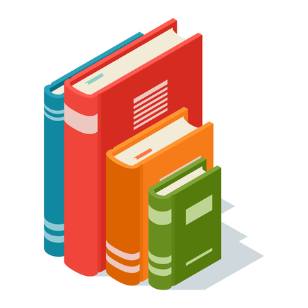 Isometric book icon vector illustration in flat design style isolated on white. Academic book learning symbol, reading school sign. Knowledge reading design isolated science university text book cover information.のイラスト素材