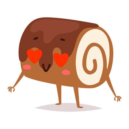 Sweet emotion lovely dessert character dessert icon, cute cake, adorable candy, sweet food character. Sweet emotion girly cookie. Confectionery caramel sweet emotion. Food character carton styleのイラスト素材