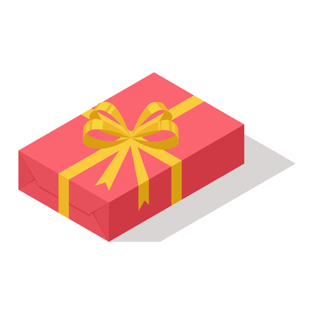 Vector gift box isometric view cardboard container pack. Gift box carton package paper. Gift box celebration holiday isometric receive icon. Some holiday celebrate gift box isolatedのイラスト素材