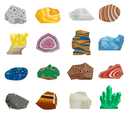 Collection set of semi precious gemstones stones and mineral stone isolated on white background. Colorful shiny gemstone. Mineral stone jewelry material agate mineral stone geology nature crystal.のイラスト素材