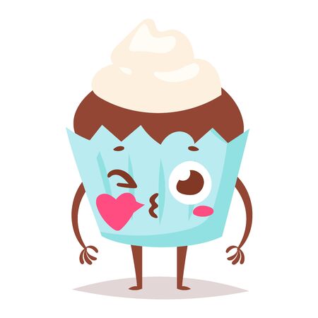 Sweet emotion lovely dessert character dessert icon, cute cake, adorable candy, sweet food character. Sweet emotion girly cookie. Confectionery caramel sweet emotion. Food character carton styleのイラスト素材