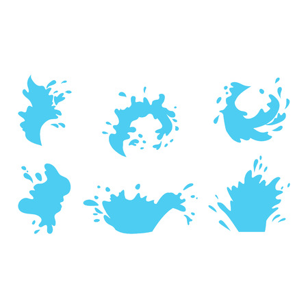 Water splashes collection vector set. Pour drop spa symbol water splash cartoon vector motion blue splashing. Transparent purity drop nature abstract water splash. Freshness bubble wash.のイラスト素材