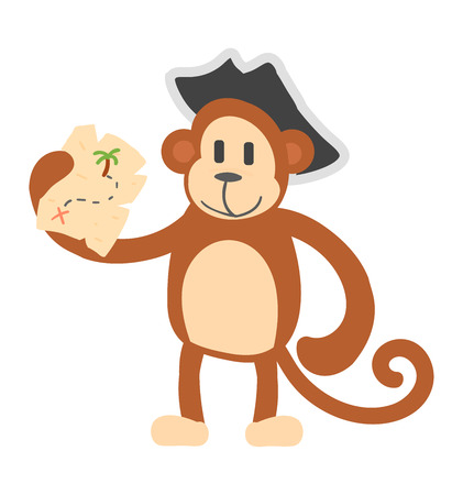 Cartoon pirate vector character isolated on white. Cartoon pirate character. Funny cartoon pirate happy sailor boy costume. Fantasy kid adventure sea treasure man.のイラスト素材