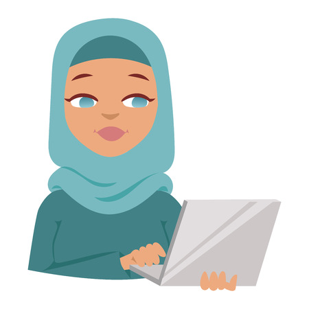 Muslim religious women traditional islamic adult. Cute cartoon arabic girl traditional dress pretty ethnicity religious people. Arabic women ethnic portrait beautiful hijab.のイラスト素材