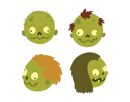 Colorful zombie scary cartoon character and magic people body part cartoon fun. Cute green cartoon zombie character part of body monster vector illustration. Horror zombie people isolatedのイラスト素材