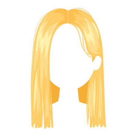 Vector design of beautiful female hairstyle. Portrait beautiful woman hairstyle straight smooth brown hair. Styling brunette woman hairstyle fashion wellness pretty profile.のイラスト素材