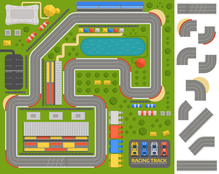 Race track curve road vector, car sport track. Top view of car sport track. Sport car track constructor, road symbolsのイラスト素材