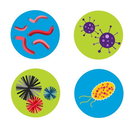 Bacteria virus vector icon. Biology microorganisms, microbes germs and bacilli. Vector biology icons, medical virus icons, bugs isolated. Virus science microbe vector icon. Virus bacteria iconのイラスト素材