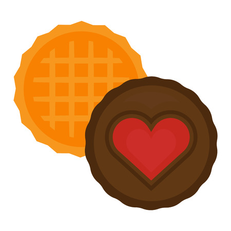 Biscuit heart cake isolated chocolate cookies on white and biscuit isolated vector food icon. Biscuit isolated sweet dessert and delicious cake isolated eating healthy cookie.のイラスト素材