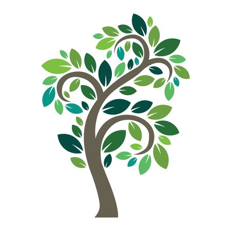 Stylized vector tree logo icon. Vector tree flat silhouette isolated on white. Tree shape and foem symbol. Green tree vector icon logo isolated. Natural eco product logoのイラスト素材