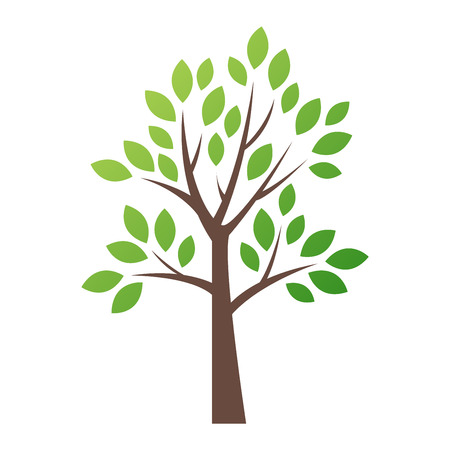 Stylized vector tree logo icon. Vector tree flat silhouette isolated on white. Tree shape and foem symbol. Green tree vector icon logo isolated. Natural eco product logoのイラスト素材