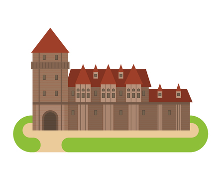 Cartoon fairy tale castle tower icon. Cute cartoon castle architecture. Vector illustration fantasy house fairytale medieval castle. Princess cartoon castle cartoon stronghold design fable isolatedのイラスト素材