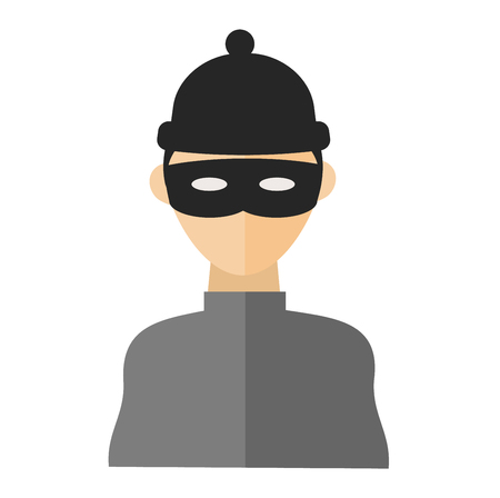 Silhouette of criminal man in hood or criminal hooligan over dark concrete background. Flat criminal man character vector iconのイラスト素材