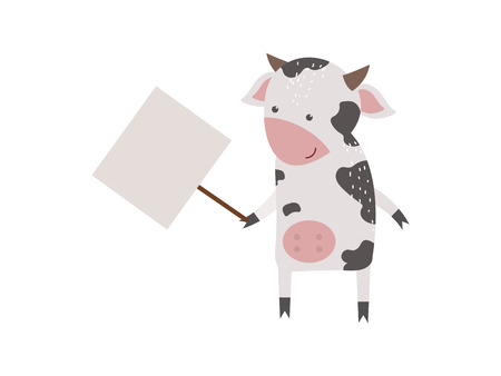 Cute animals vector character isolated on white backgrund. Pretty kids style wild and farm pet animals character isolated. Some animal holding paper bannerのイラスト素材