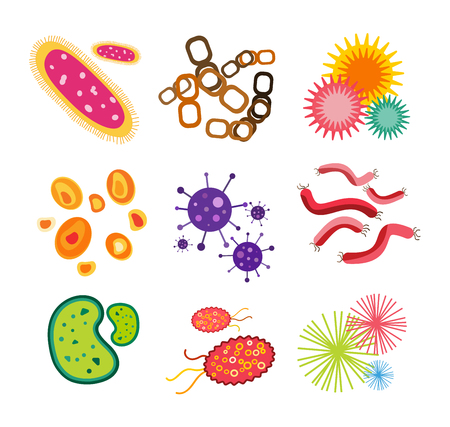 Bacteria virus vector icon. Biology microorganisms, microbes germs and bacilli. Vector biology icons, medical virus icons, bugs isolated. Virus science microbe vector icon. Virus bacteria iconのイラスト素材