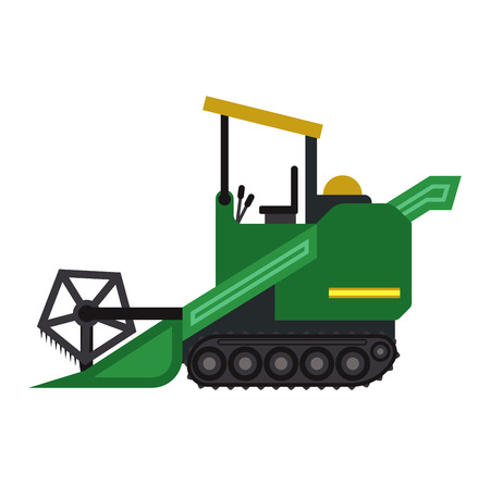 Set of different types of agricultural vehicles and harvester machine, combines and excavators. Icon set agricultural harvester machine with accessories for plowing, mowing, planting and harvesting.のイラスト素材