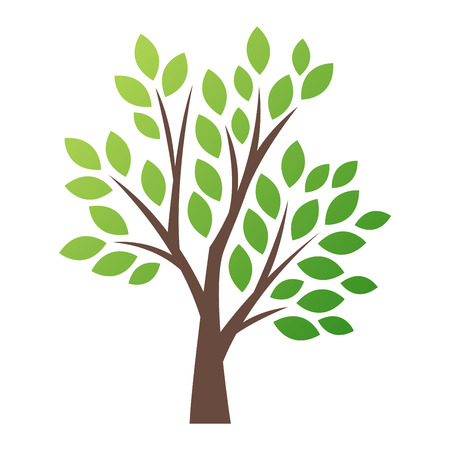 Stylized vector tree logo icon. Vector tree flat silhouette isolated on white. Tree shape and foem symbol. Green tree vector icon logo isolated. Natural eco product logoのイラスト素材