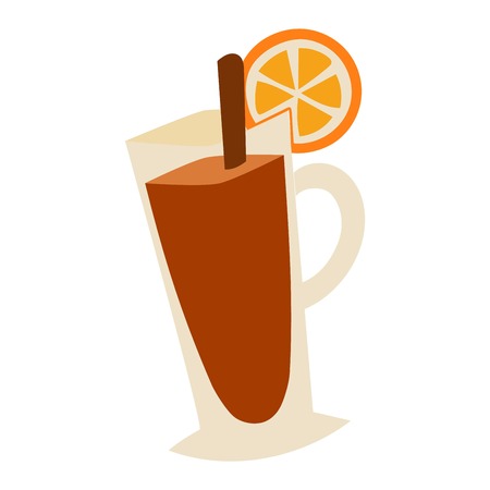 Tea cup with lemon slice cartoon vector illustration. Cup of brown tea on white background. Tea cup with lemon slice. Cup of hot tea, cup of iced tea with lemon and straw. Mulled wine flat vectorのイラスト素材
