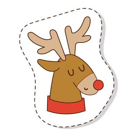Cute deer cartoon comic wild vector character. Vector wild mammal cartoon deer humor mascot. Elk antler holiday symbol stag nature cartoon deer forest animal character.のイラスト素材