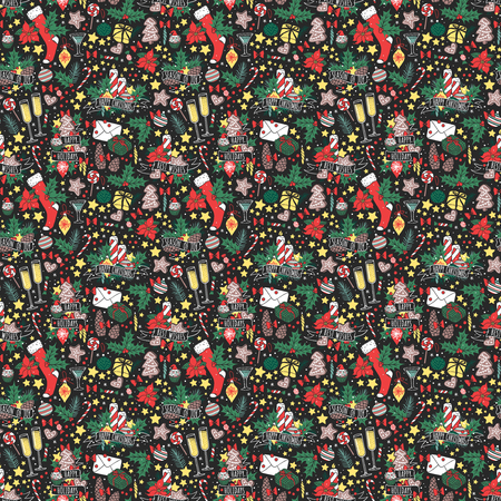 Vector background Christmas seamless pattern hand drawn style. Holiday wallpaper decoration Christmas seamless pattern. Merry christmas seamless pattern paper ornament winter card.の写真素材