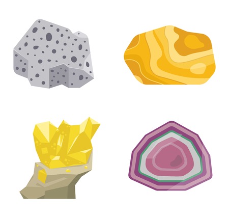 Collection set of semi precious gemstones vector stones and mineral stone isolated on white background. Colorful shiny gemstone. Mineral stone jewelry material agate mineral stone geology nature crystal.のイラスト素材