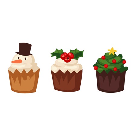 Sweet Christmas cake isolated on white. Traditional Christmas sweet cake holliday vector. Cake for New Year food sweet vector. Food fresh cake isolatedのイラスト素材