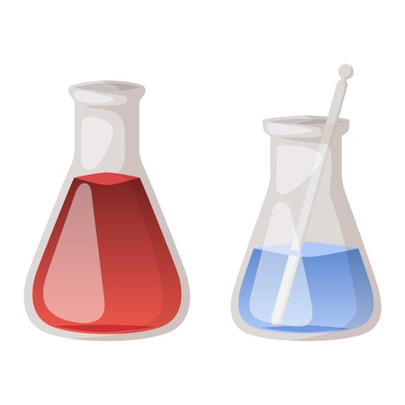 Chemical laboratory vector lab flask glassware tube liquid biotechnology analysis. Lab flask tubes medical scientific equipment. Chemistry experiment research test science glass lab flask.のイラスト素材