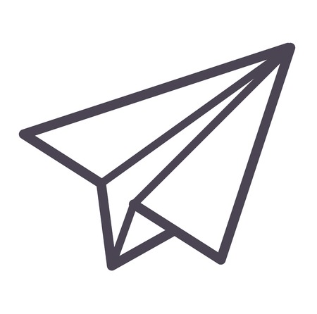 Paper toy plane isolated on white background icon. Cartoon toy plane vector. Toy plane origami paper airplane and retro flight travel symbol. Free dreams, imagination concept.のイラスト素材