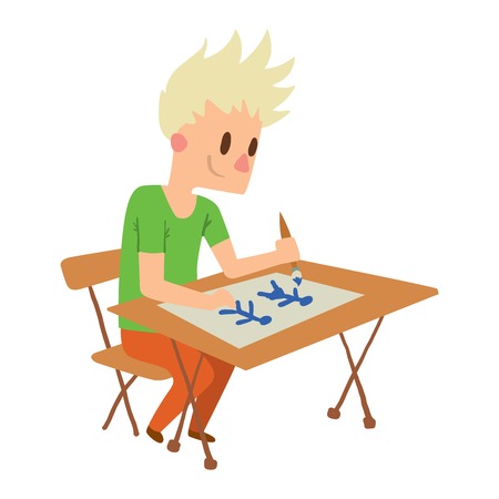 Artist kid children. Education artist kid children painting. Creative little artist baby kid children preschool colorful character vector.のイラスト素材