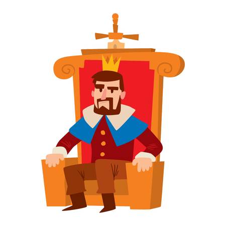 King cartoon illustration character. Fantasy royalty medieval king cartoon monarch fun comic. Fairytale prince costume king cartoon, different kingdom male vector character with gold crown.のイラスト素材