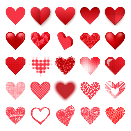 Simple red heart sharp vector icon. Color card beautiful celebrate bright emoticon red heart symbol. Red heart holiday abstract art icon decoration. Romance shape design. Love amour heart symbol.のイラスト素材