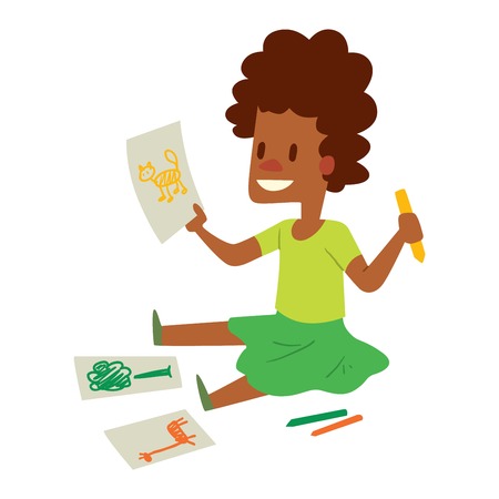 Artist kid children. Education artist kid children painting. Creative little artist baby kid children preschool colorful character vector.のイラスト素材